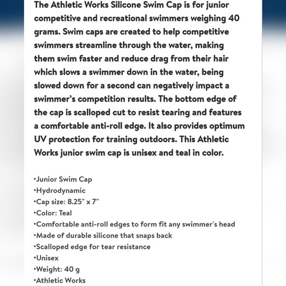 Athletic Works Junior Size Teal Silicone Swim Cap - Picture 8 of 8